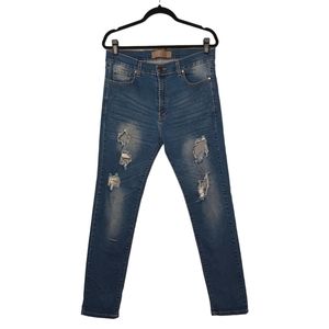 MORTON'S 1981 Dark Medium Blue Distressed High Rise Skinny Denim Jeans 36